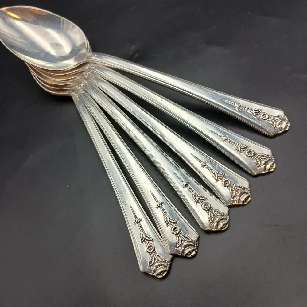 Set 6 Holmes and Edwards SPRING GARDEN Teaspoon Flatware Vtg